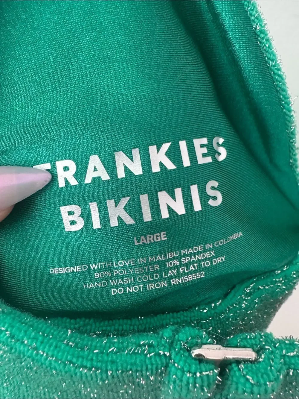 Frankie's Bikinis Green Terry Sparkle Triangle Bikini Top Large